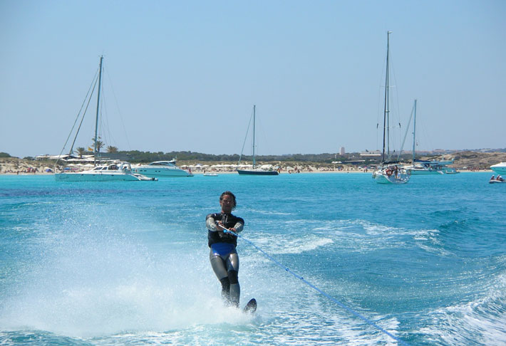 Water ski activity at Espalmador Beach Water ski activity at Espalmador Beach