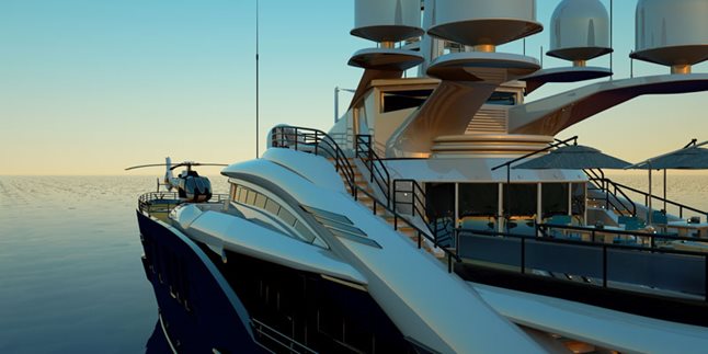 A mega yacht with own helicopter facility
